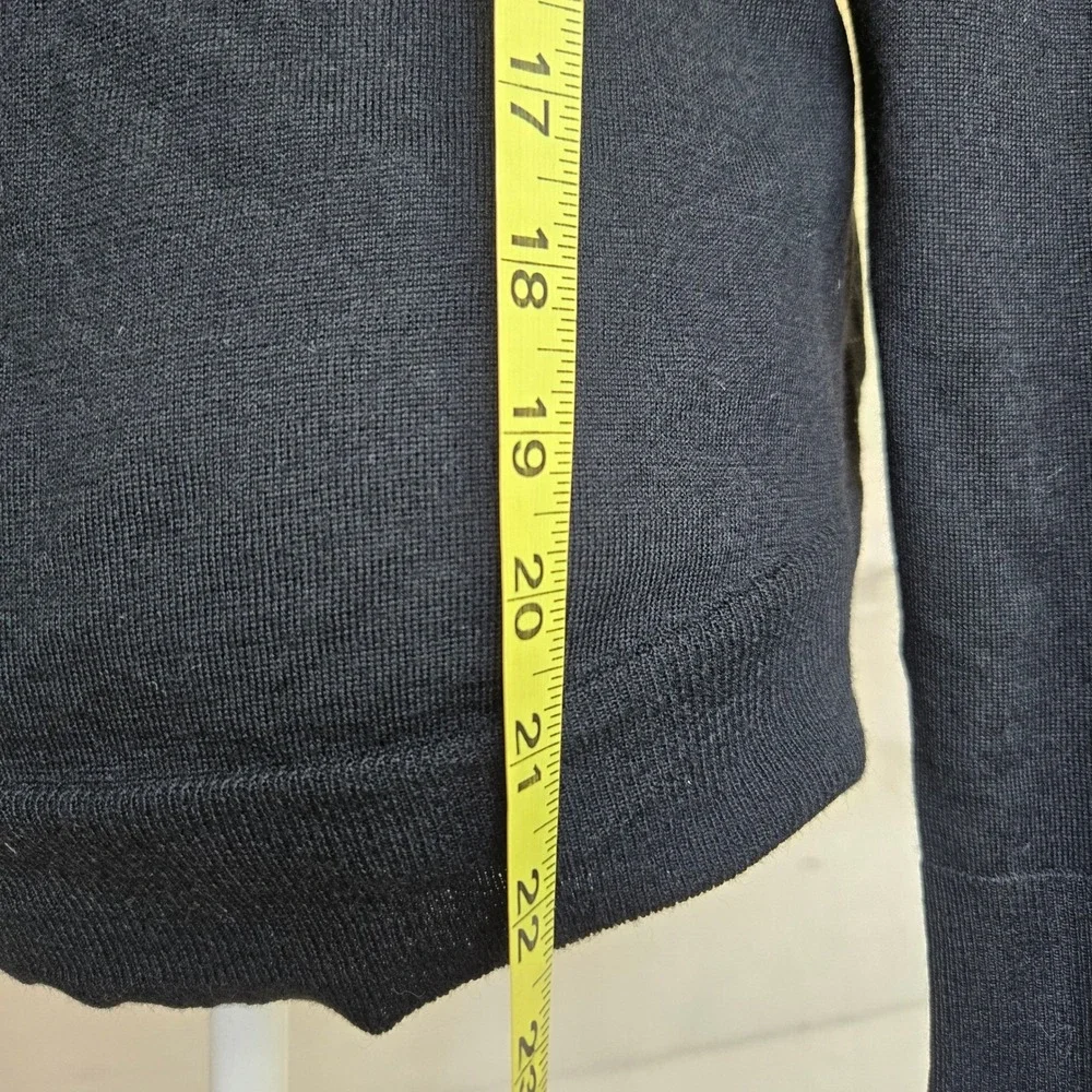 The Kooples Black Merino Wool V Neck Sweater with‎ Leather Pocket - Small